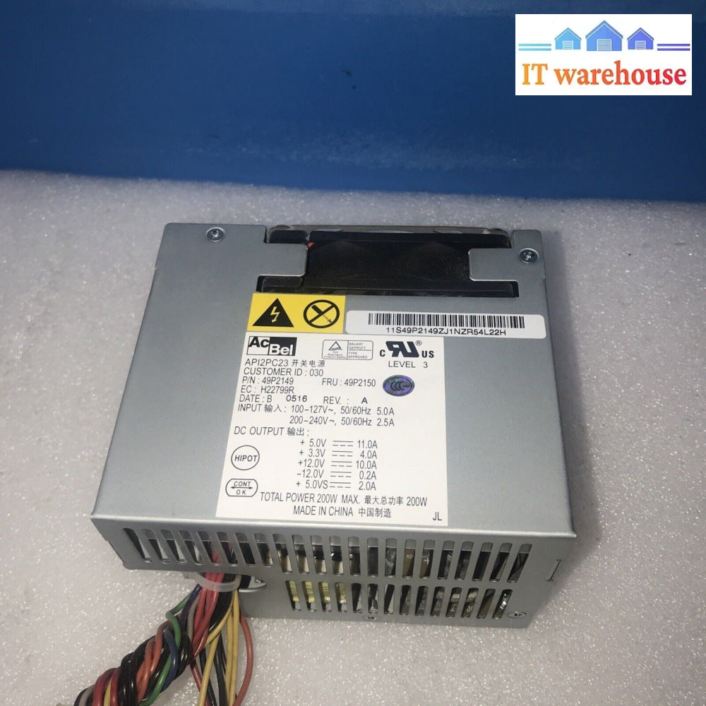 (1x) 200W AcBel AP12PC23 Power Supply For Lenovo 8416 SFF 49P2149 FRU:49P2150