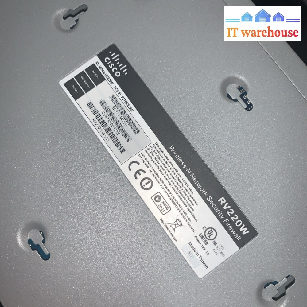 (1x) Cisco RV220W Wireless 4 Port Ethernet Switch Security Firewall Router + Ac