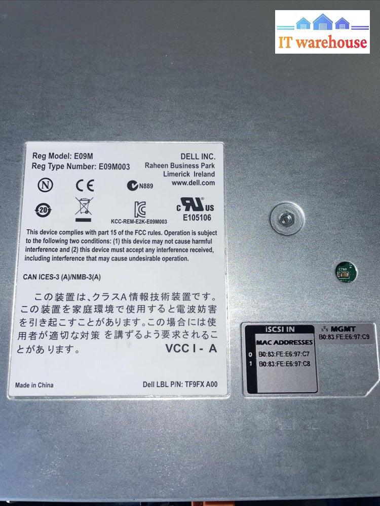 1X Dell Equallogic Control Module Type 15 10Gb Iscsi - 15Tf9Fx E09M E09M003