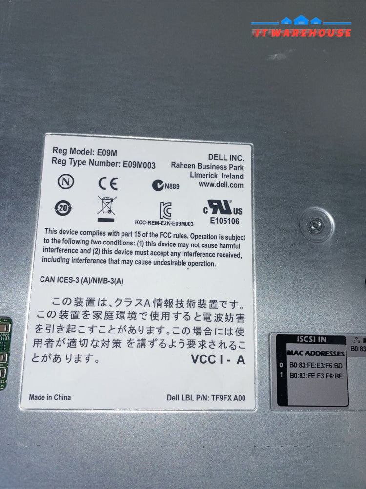 1x Dell EqualLogic Control Module type 15 10GB iSCSI - 15TF9FX E09M E09M003