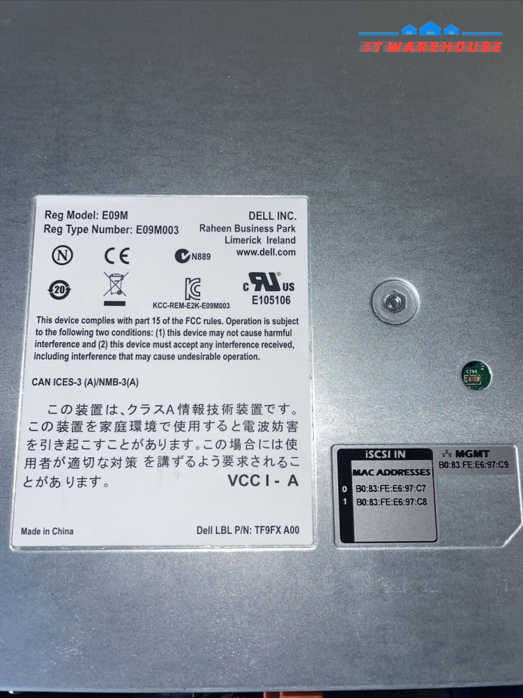 1x Dell EqualLogic Control Module type 15 10GB iSCSI - 15TF9FX E09M E09M003