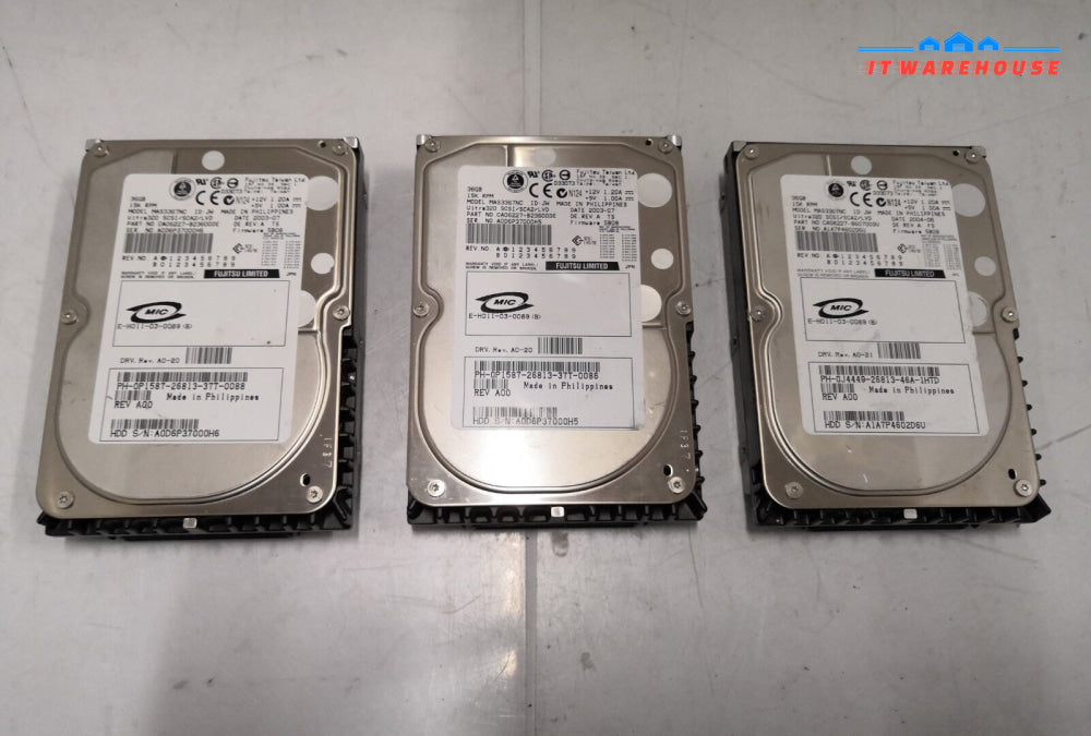 - 3X Dell Fujitsu 36Gb 15K Scsi Server Hard Drive P1587 Mas3367Nc