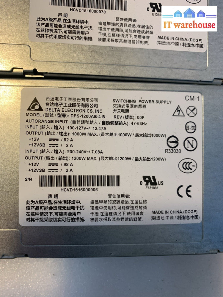 (1x)  Delta DPS-1200AB-4B 1200W Server Power Supply 48V 12V Hot Swap