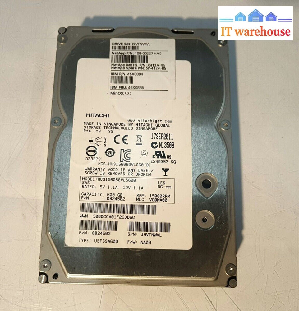 -1x Hitachi IBM 600GB 15K 3.5"  SAS Drive HUS156060VLS600  46X0884 46X0886