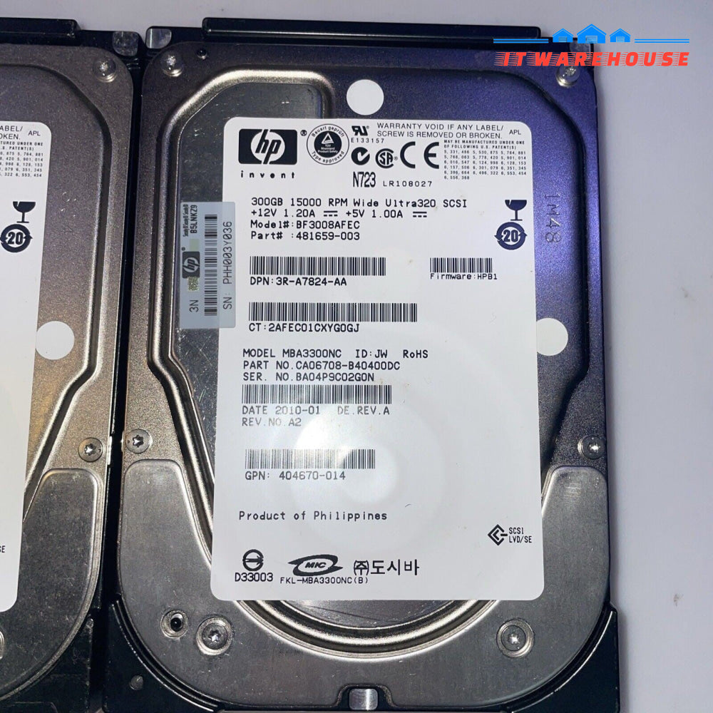 1x  HP BF3008AFEC 481659-003 300GB 15k  8MB SCSI U320 3.5 " Hard Drive
