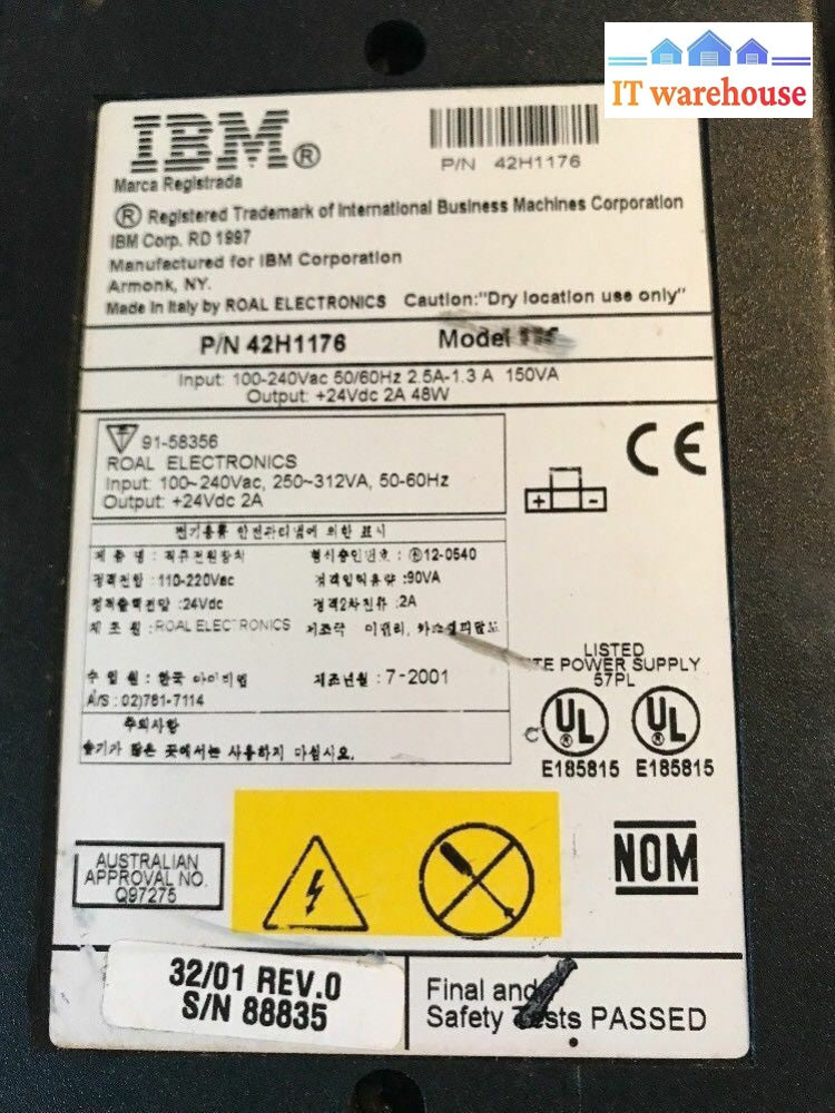 -1x  IBM 42H1176  42H1178 3Pin 24V 2A POWER SUPPLY for IBM 4610-TF6  PRINTER -
