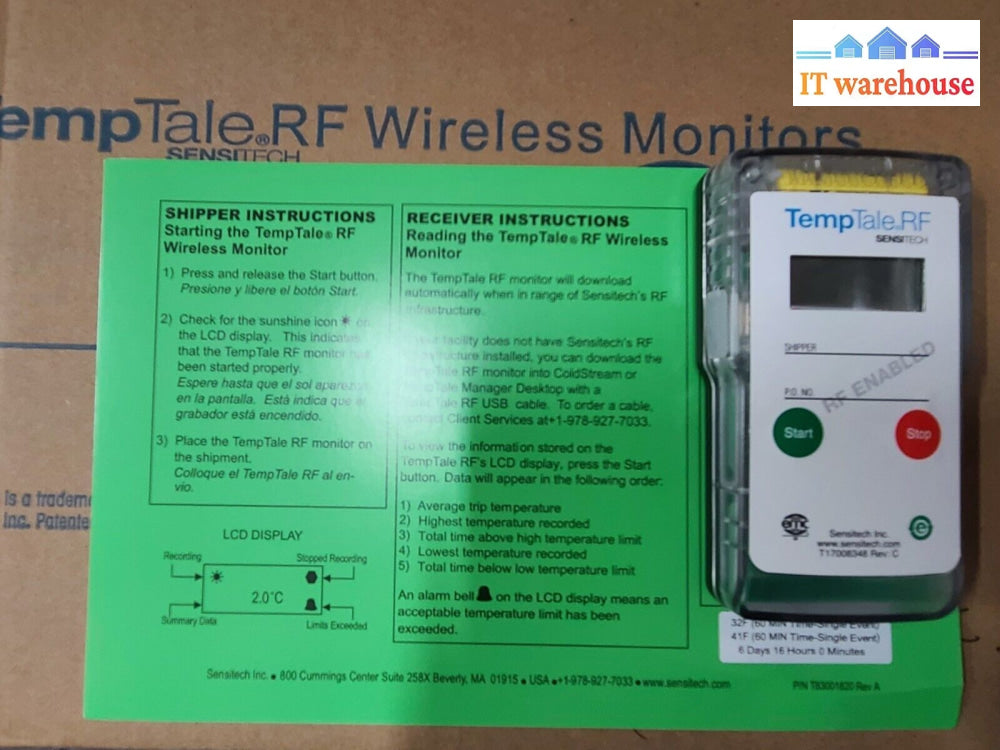 - 1x  NEW SensiTech TempTale4  RF Wireless Monitor Display Temperature Control