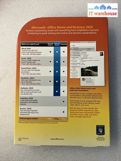 1X. Office Home And Business 2010 English Version X16-73756 No Product Code