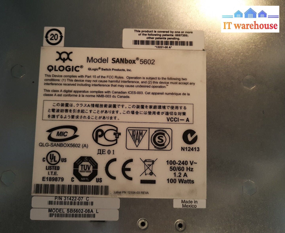 - 1x QLogic SANbox 5602 SB5602 Fibre Channel Switch w/ (2x) Power Supply  