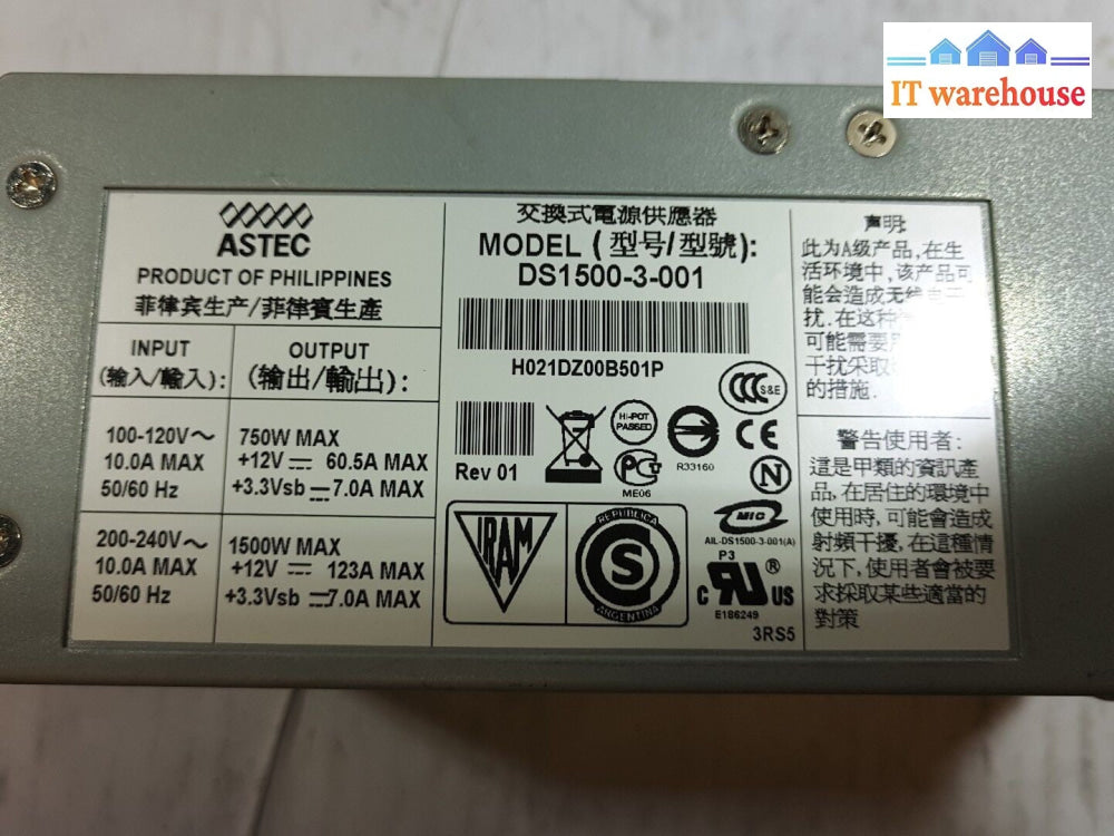 ( 1x )    Sun Fire X4500 / X4540 Server Power Supply DS1500-3-001 / 300-2161 @@@