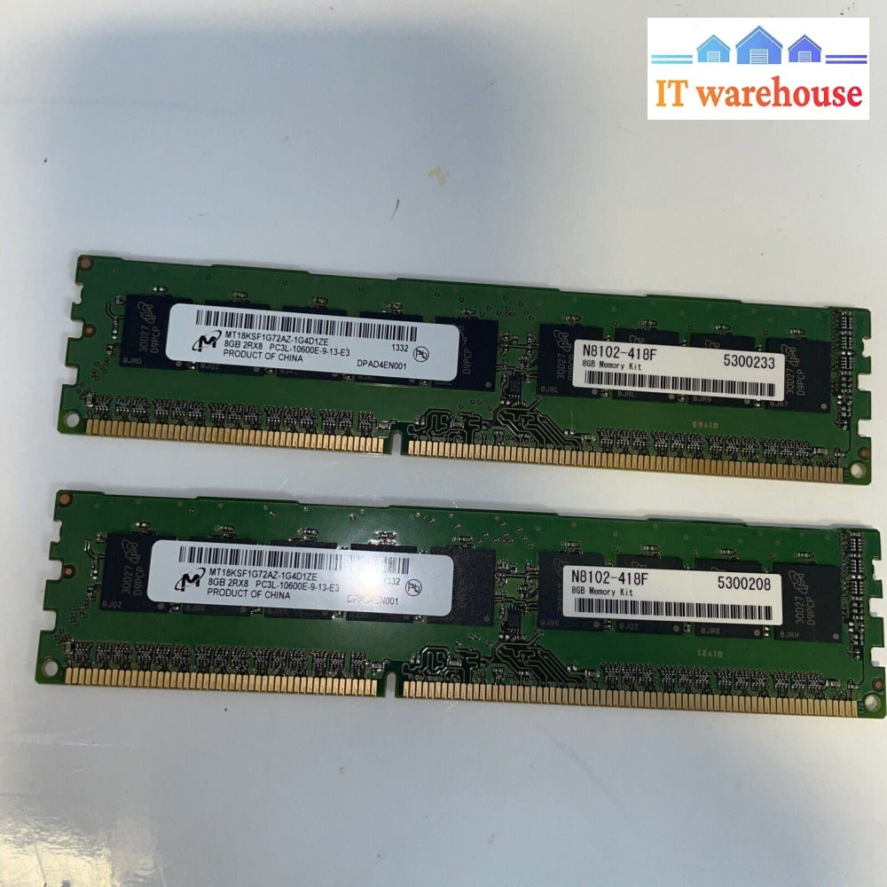2× 8GB MICRON MT18KSF1G72AZ-1G4D1ZE PC3L-10600E DDR3-1333 UNBUFFERED ECC Ram