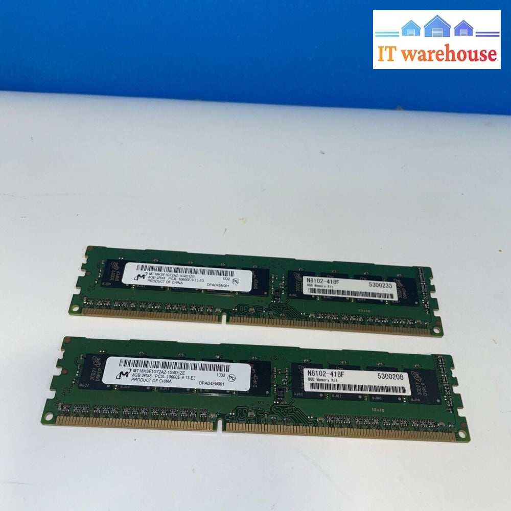 2× 8GB MICRON MT18KSF1G72AZ-1G4D1ZE PC3L-10600E DDR3-1333 UNBUFFERED ECC Ram