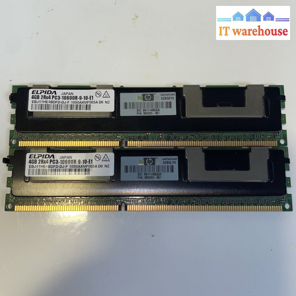 2×  Elpida EBJ41HE4BDFD-DJ-F 4GB 2Rx4 PC3-10600 DDR ECC 240P CL9 Memory