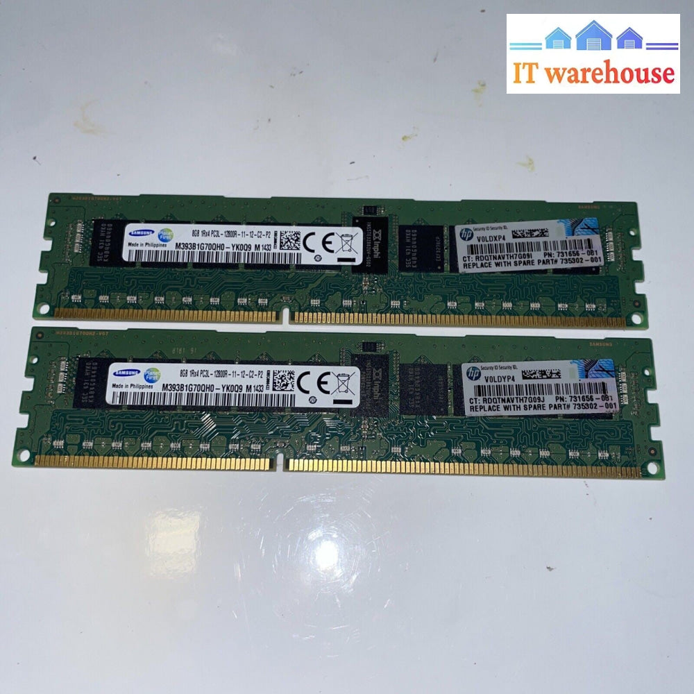 2×  M393B1G70QH0-YK0 Samsung 8GB DDR3 Reg ECC PC3-12800 1600MHz 1Rx4 memory