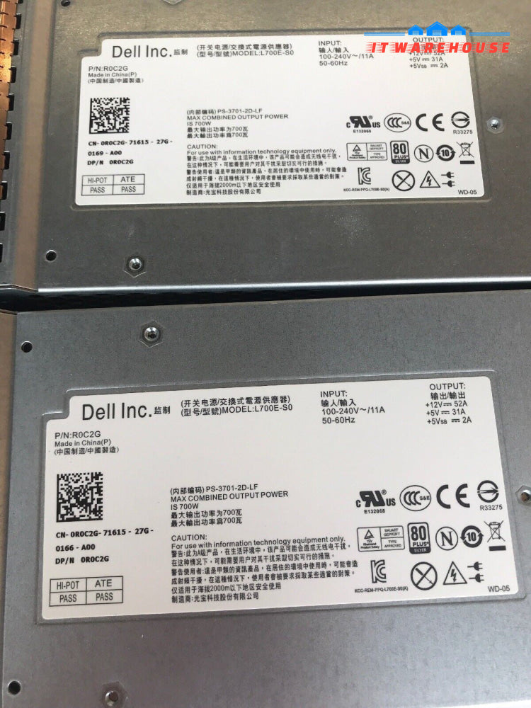 2 x DELL R0C2G 700 Watt Hot Swap Power Supply For Equallogic Ps4100 @@@
