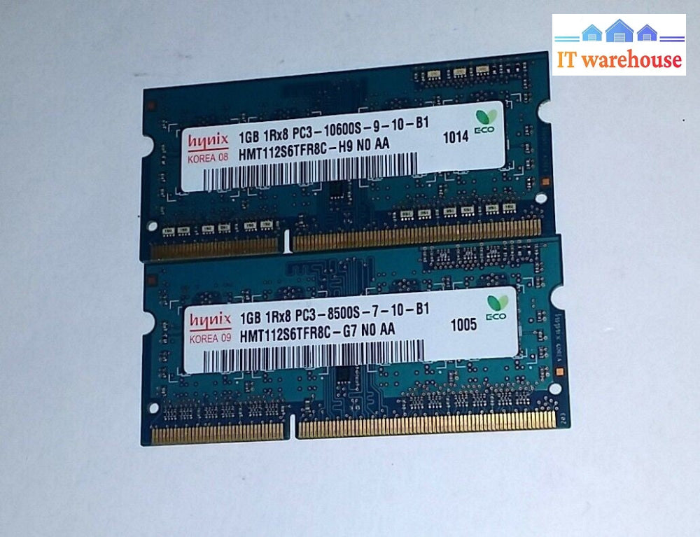 2 X Hynix HMT112S6TFR8C-H9 SoDimm 1GB PC-10600 Non ECC 1333Mhz 1Rx8 RAM Memory