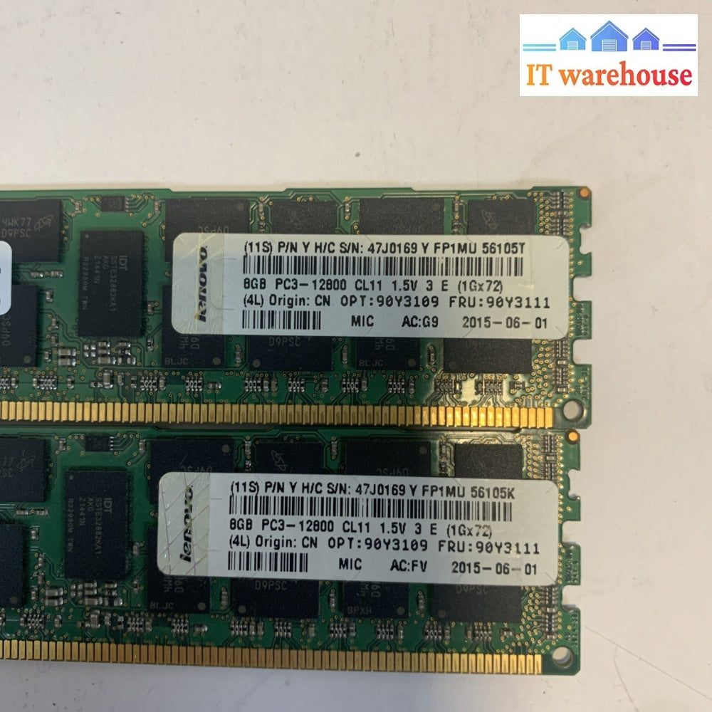 2 x MICRON 8GB PC3-12800R RDIMM MT36JSF1G72PZ-1G6K1HF REG ECC Server Memory RAM