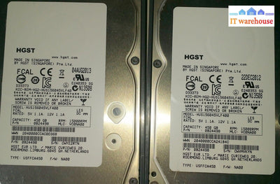 2 x NetApp HGST HUS156045VLF400 108-00205 450GB 3.5" 15K FC  NA00 w/ Tray# @@@