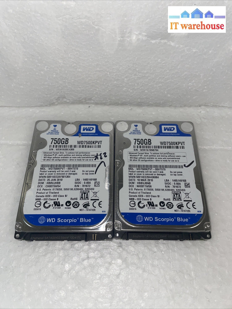 2 x  Western Digital 2.5" WD7500BPVT 750GB SATA Hard Drive (not for laptop)