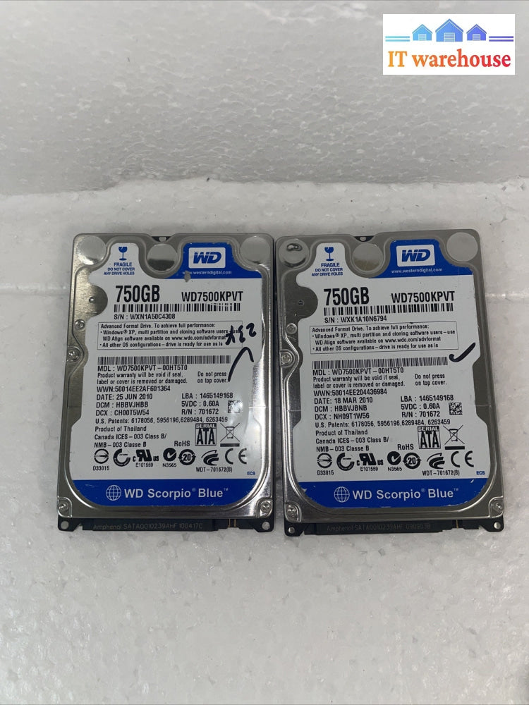2 x  Western Digital 2.5" WD7500BPVT 750GB SATA Hard Drive (not for laptop)