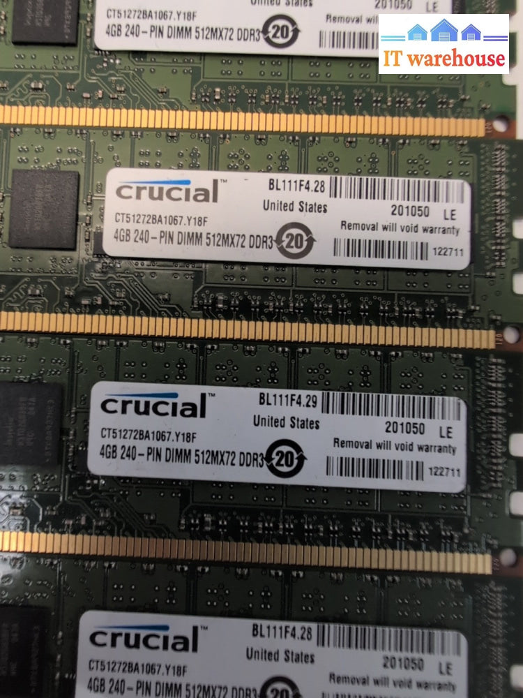 24GB (6X4GB) CT51272BA1067.Y18F Crucial  DDR3 ECC PC3-8500 Server Memory -
