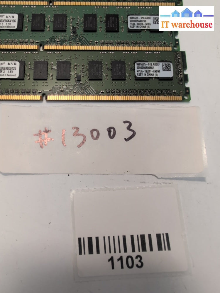 28GB (7X 4GB) Kingston  KVR1333D3E9SK3/12G Kit3 PC3-10600 DDR3 ECC Server RAM -