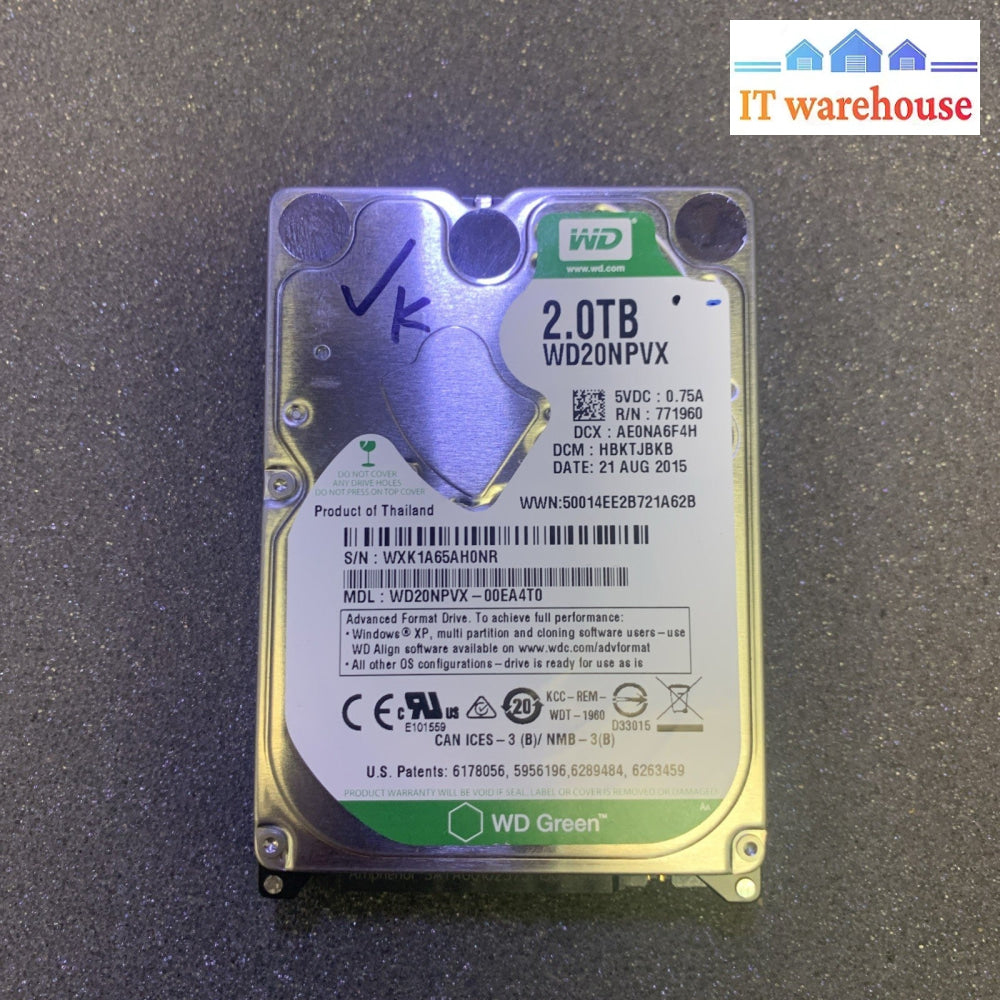 2TB WD Green WD20NPVX 2.5” SATA HDD Hard Drive 5400RPM (Thicker) (1K+ days left)