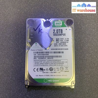 2TB WD Green WD20NPVX 2.5” SATA HDD Hard Drive 5400RPM (Thicker) (1K+ days left)