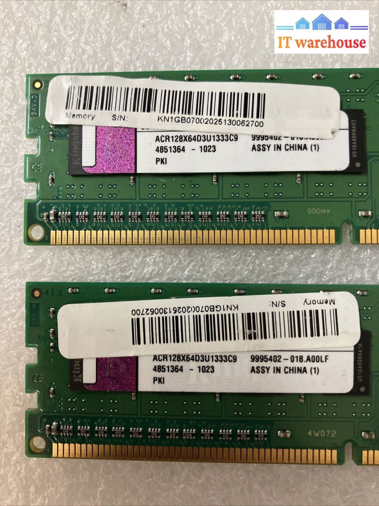 (2x 1GB) Kingston KVR ACR128X64D3U1333C9 DDR3-1333 PC3-10600 DIMM RAM Memory ~