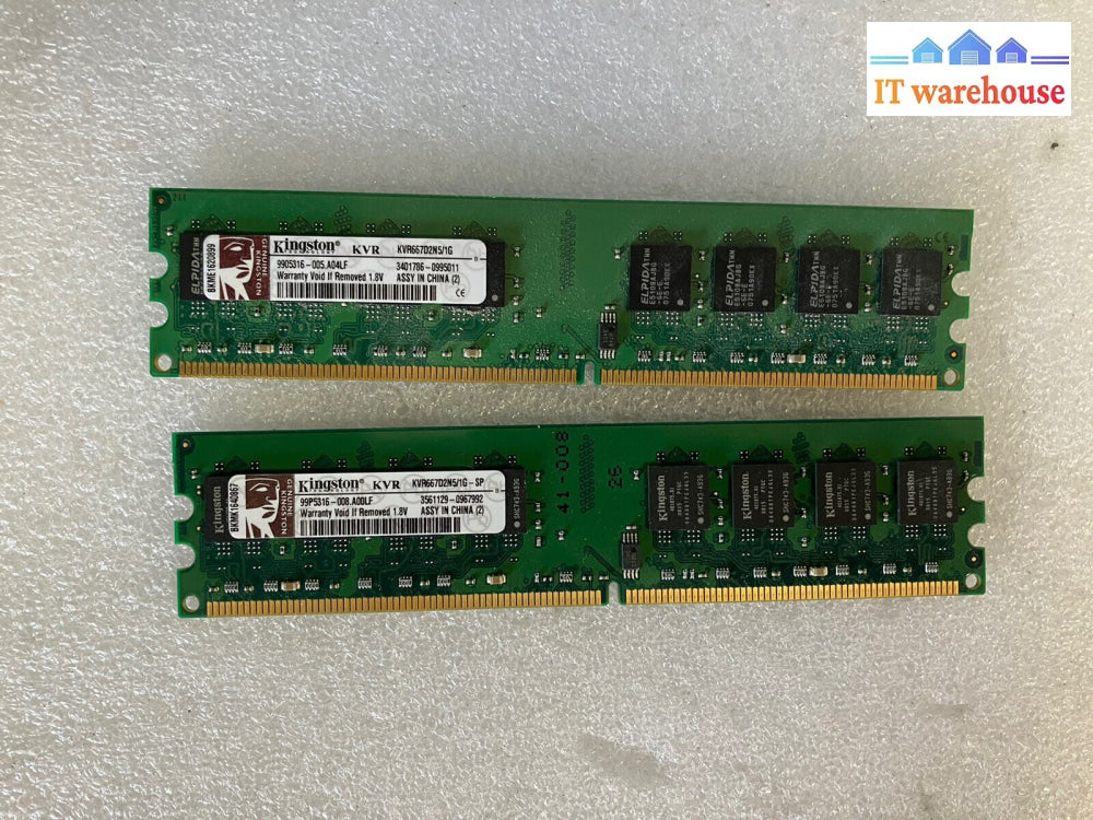 ~ (2x 1GB) Kingston KVR 1GB KVR667D2N5/1G DDR2-667 PC2-5300 Desktop Memory RAM