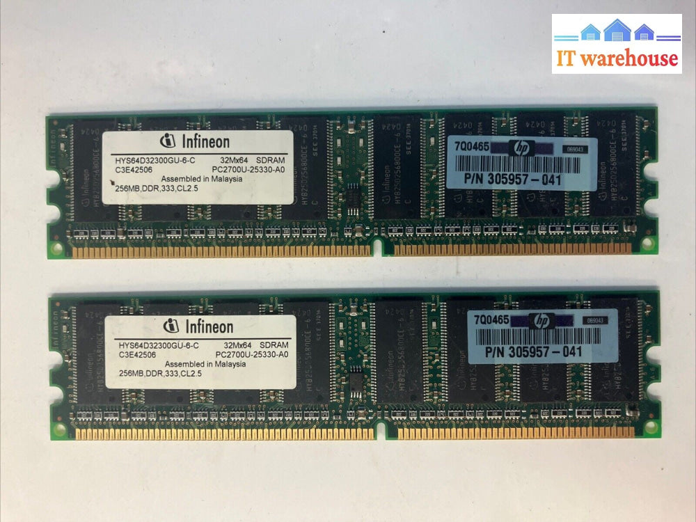 (2x 256MB) Infineon PC-2700U DDR-333 CL2.5 DIMM Desktop RAM HYS64D32300GU-6-C ~