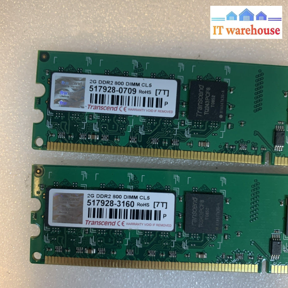 2x 2GB =4GB Transcend DDR2 800MHz PC2-6400 DIMM CL5 Desktop RAM