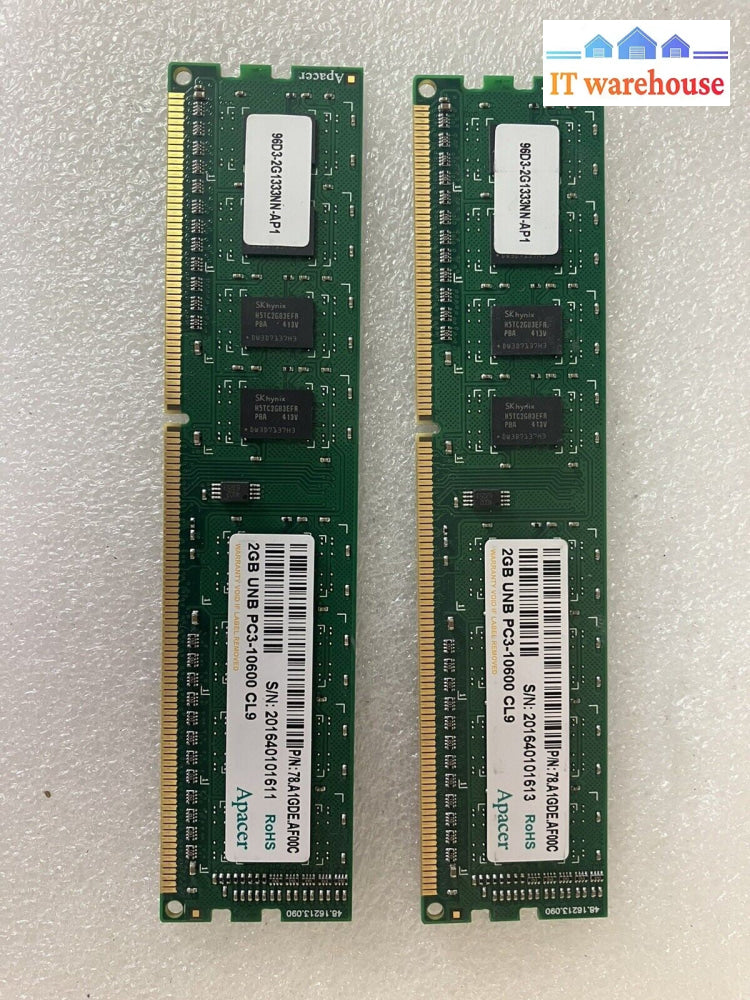 ~ (2x  2GB) Apacer PC3-10600 DDR3-1333 CL9 78.A1GDE.AF00C Memory SDRAM