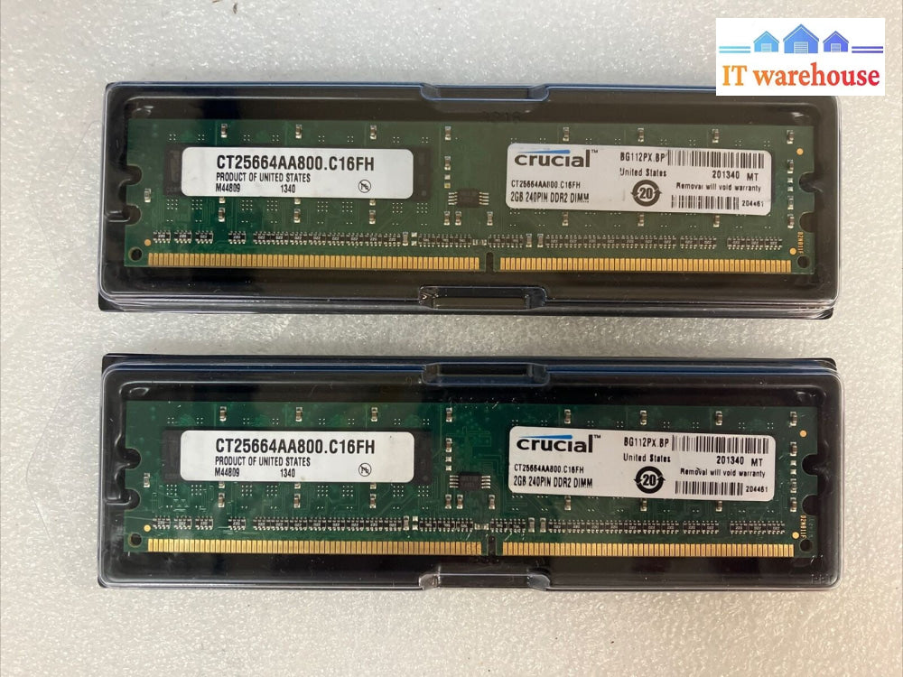 ~ (2x 2GB) Crucial 2GB DDR2-800 PC2-6400 Desktop Memory CT25664AA800 .C16FH RAM
