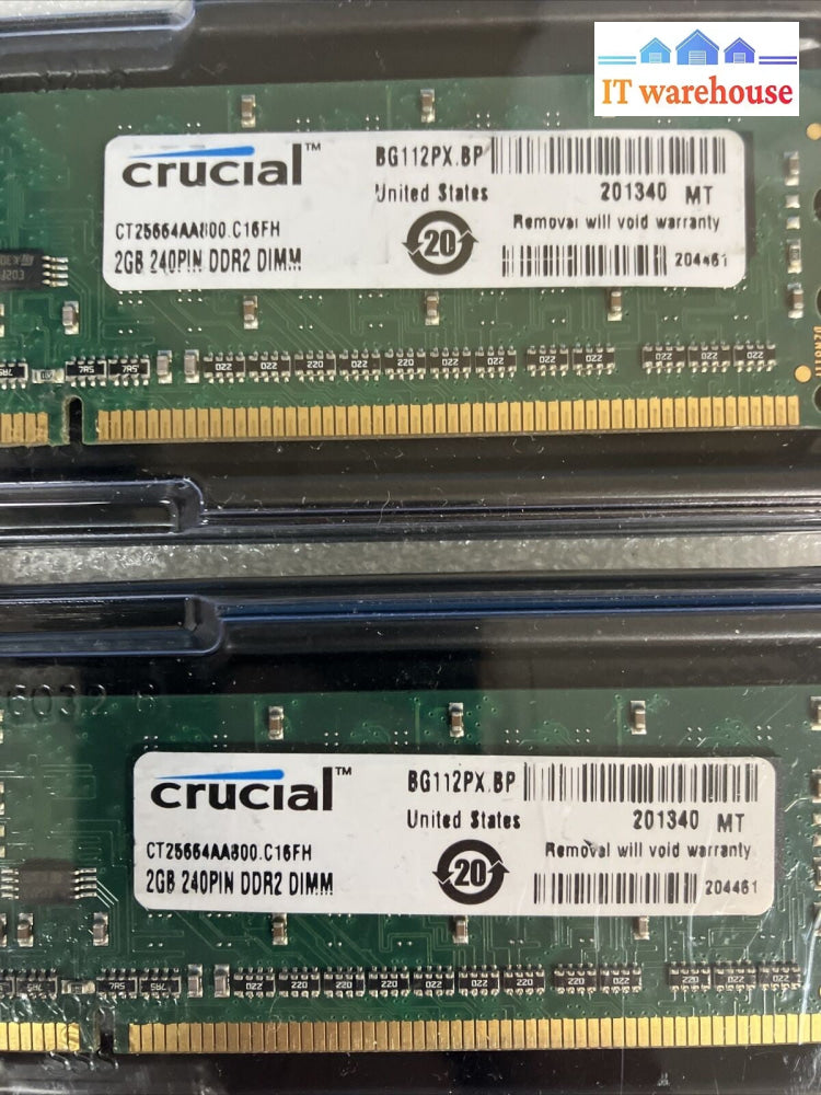 ~ (2x 2GB) Crucial 2GB DDR2-800 PC2-6400 Desktop Memory CT25664AA800 .C16FH RAM