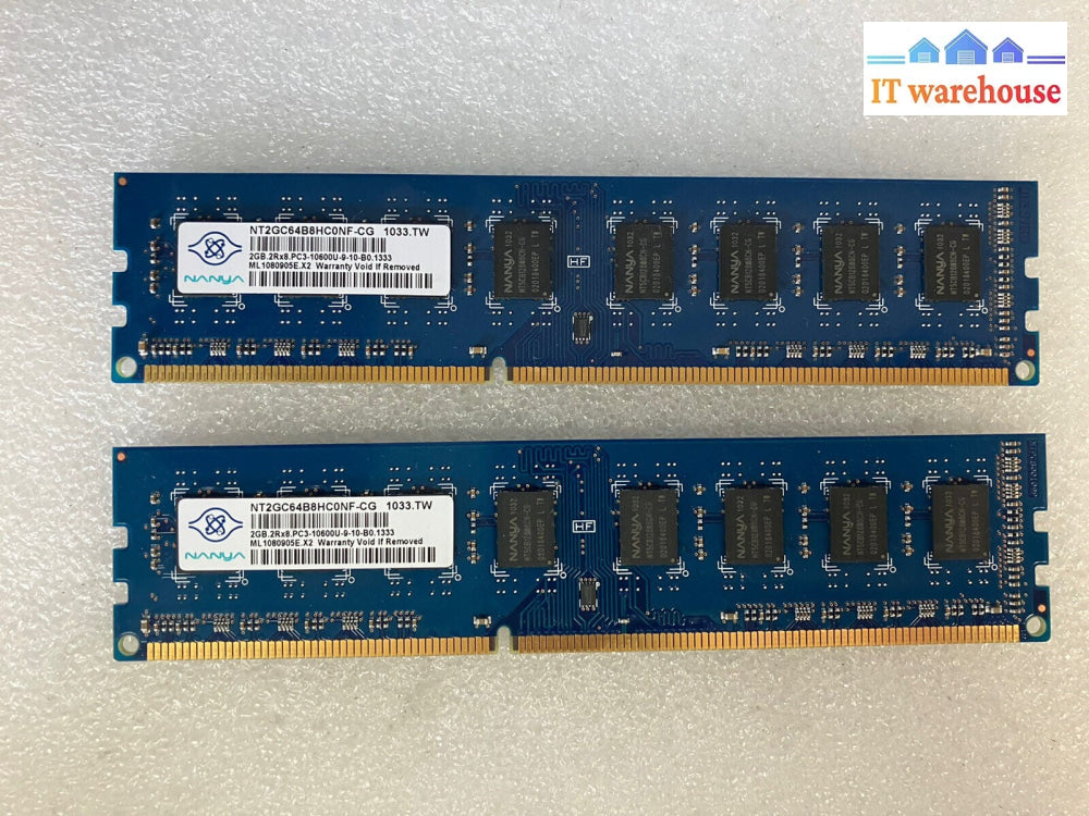 ~ (2x 2GB) Nanya NT2GC64B8HC0NF-CG 2GB 2RX8 PC3-10600U 1333MHZ PC Memory RAM