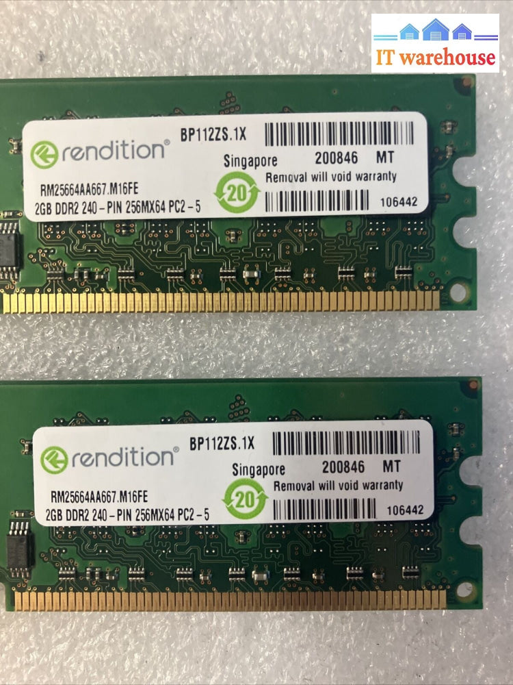 (2x 2GB) Rendition RM25664AA667 2GB DDR2-667 PC2-5300 Desktop DIMM Memory RAM ~