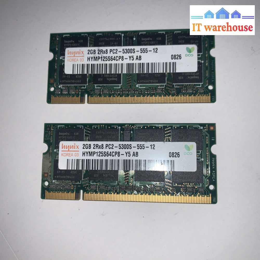 2x 2GB SO-DIMM 200-PIN PC2-5300S DDR2 667 HYNIX DUAL RANK HYMP125S64CP8-Y5