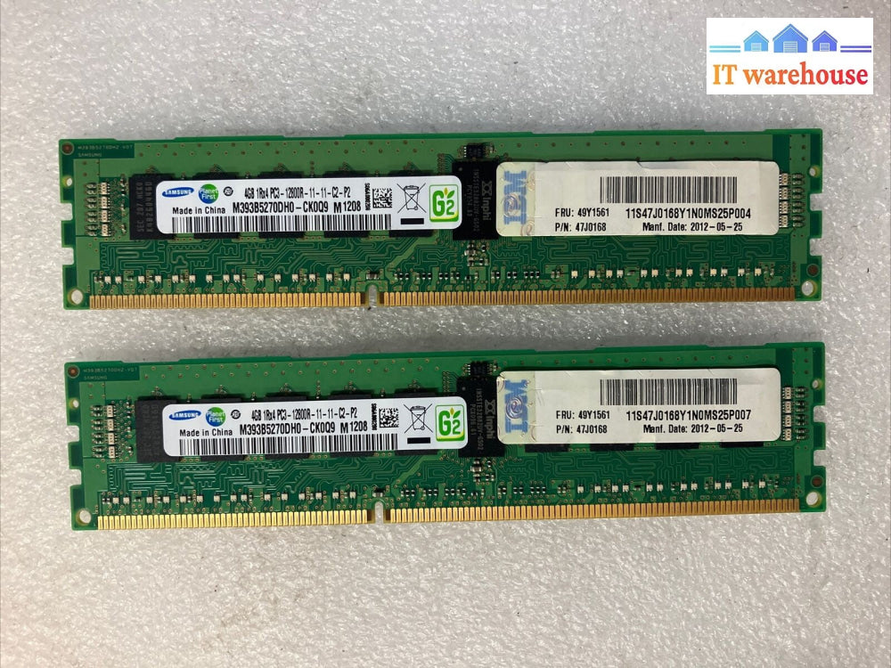 (2x 4GB) SAMSUNG DDR3-1600 RDIMM PC3-12800R 1Rx4 ECC Server Memory M393B5273DH0~