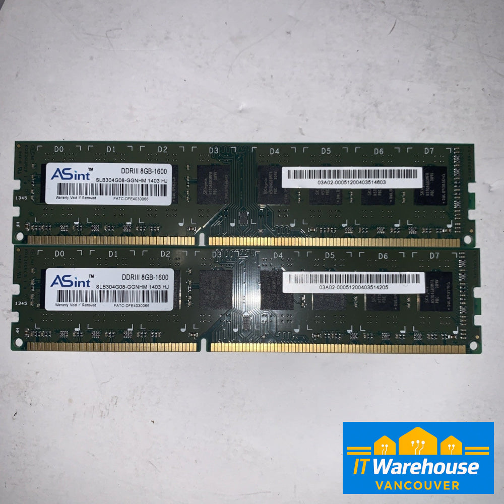 2x 8GB=16GB ASint DDRIII PC3-1600 SLB304G08-GGNHM desktop memory Ram