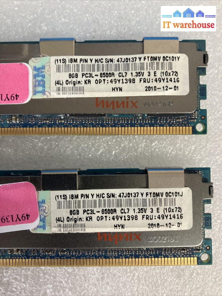(2x 8GB) Hynix HMT31GR7AFR4A-G7 2Rx4 PC3L-8500R DDR3-1066 ECC Server Memory ~