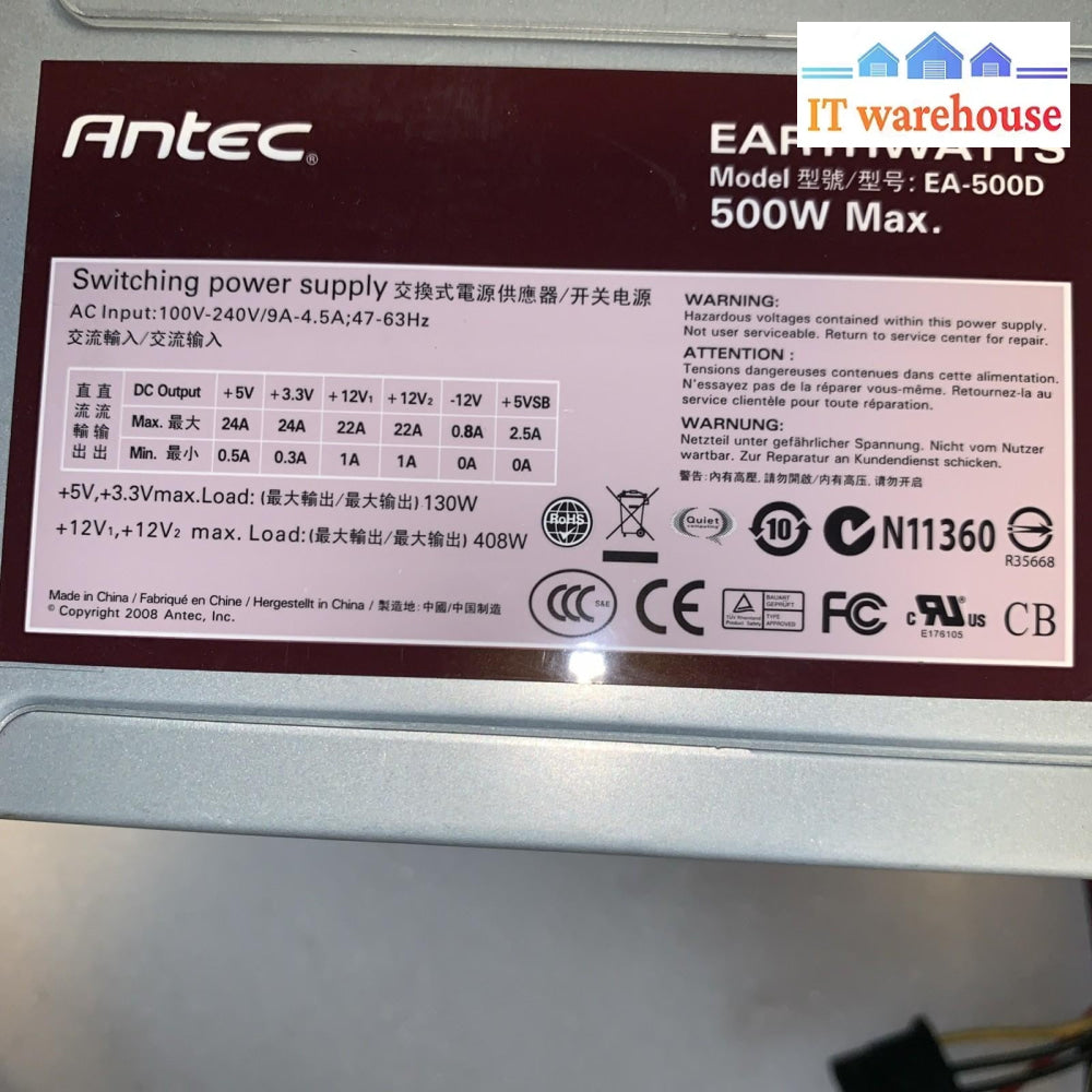 2x Antec EarthWatts EA-500D 500W ATX Power Supply /4+4/2x 6pin ATX PSU Tested