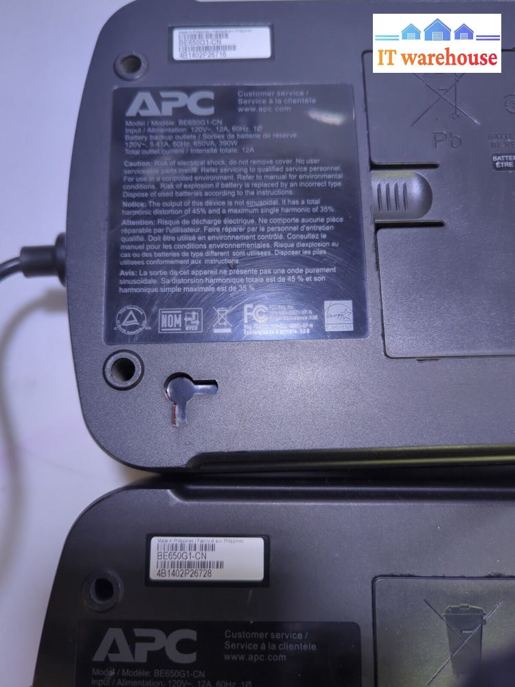 - 2X Apc Back-Ups 650 8 Outlets Ups Be650G1 Tested (No Battery)
