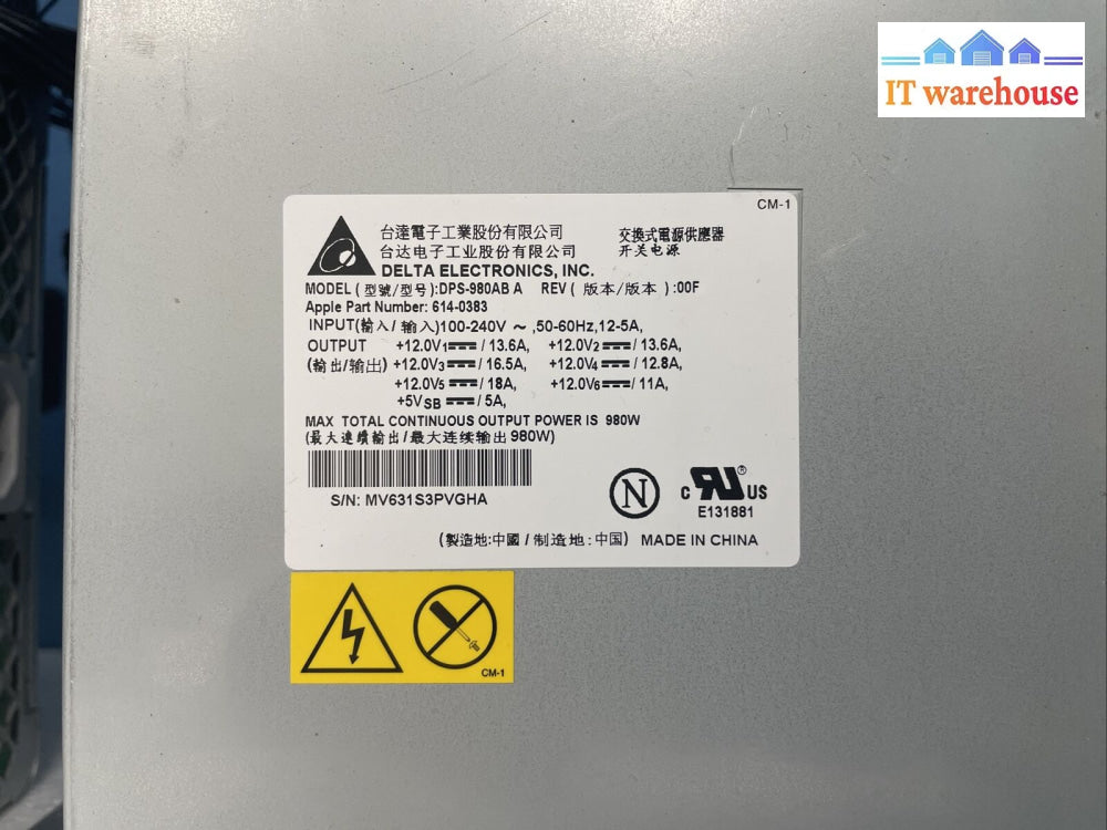 2X Apple 661-4001 Mac Pro A1186 980W Power Supply 614-0383 614-0382 Dps-980Ab