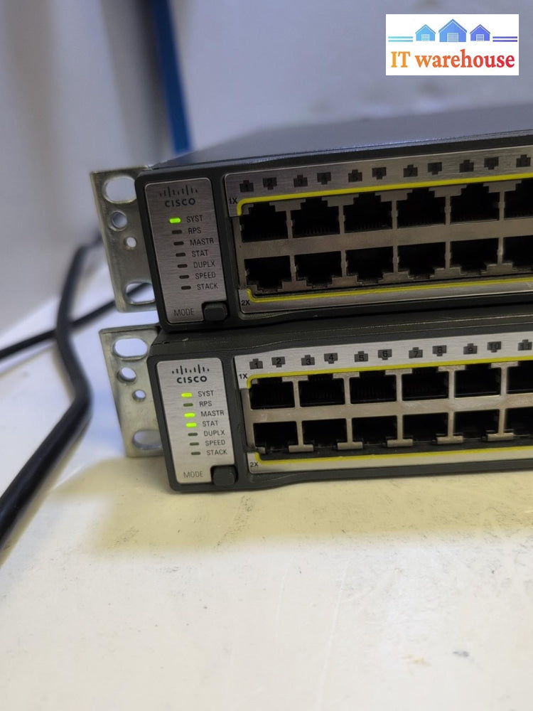 2x Cisco WS-C3750E-48TD 3750-E 48 Port PoE Gigabit Switchs - 
