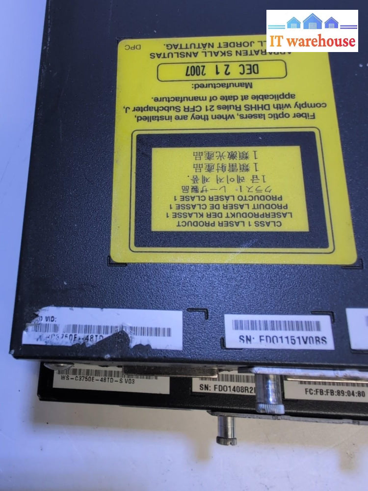 2x Cisco WS-C3750E-48TD 3750-E 48 Port PoE Gigabit Switchs - 
