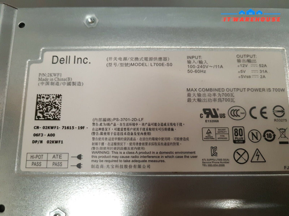 - 2x DELL 02KWF1 2KWF1 L700E-S0 700W POWER SUPPLY FOR EQUALLOGIC PS6100 Tested