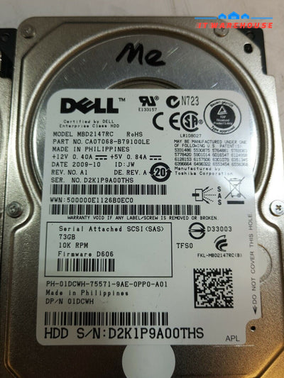 - 2x Dell 1DCWH MBD2147RC 73G 10K RPM 2.5" SAS HDD @@@