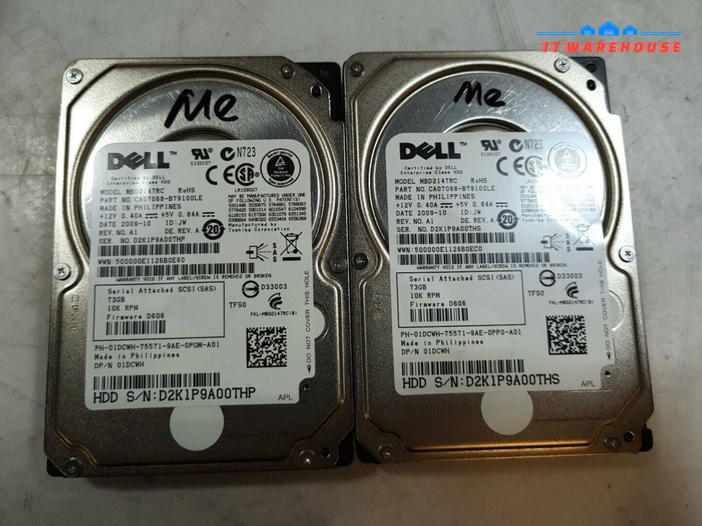 - 2x Dell 1DCWH MBD2147RC 73G 10K RPM 2.5" SAS HDD @@@