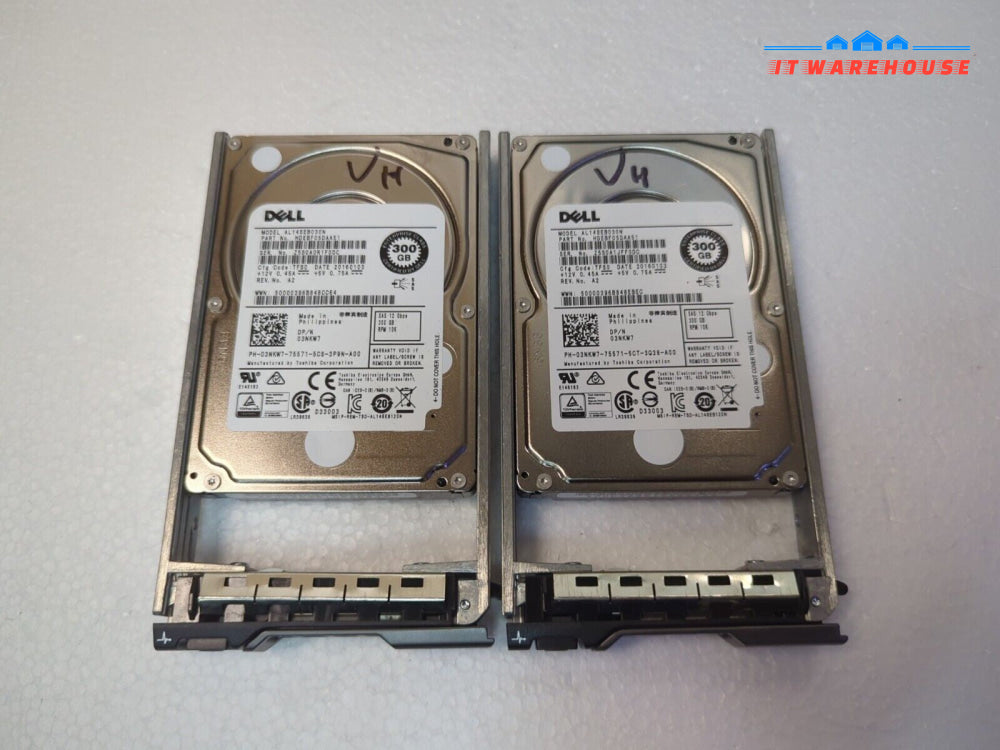 2x Dell 300GB 10K 2.5" SAS 12Gbps Internal Hard Drive 3NKW7 With CADDY Tested -
